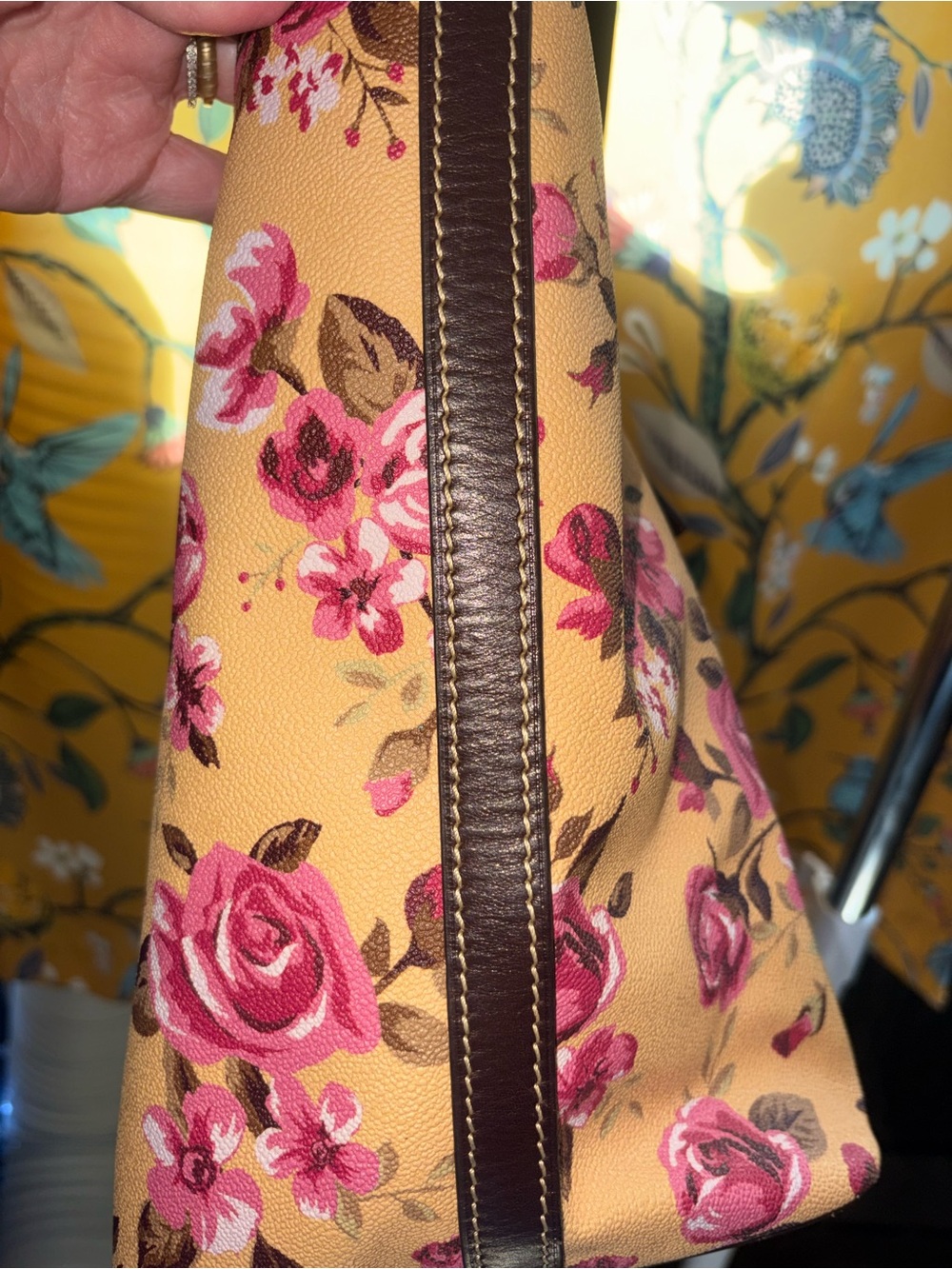 Dooney & Bourke Pink Floral Tote on Tan - Picture 8 of 8